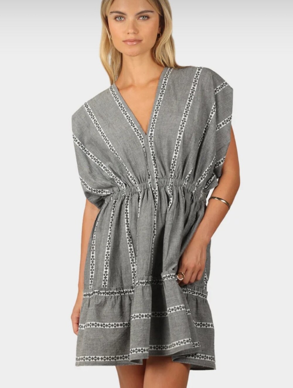 Dylan Gray V-Neck Dress with Contrasting Trim